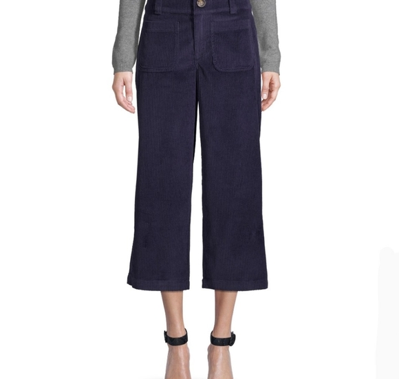 Per Se | Green Wide-Leg Cropped Corduroy Culottes - Picture 3 of 7